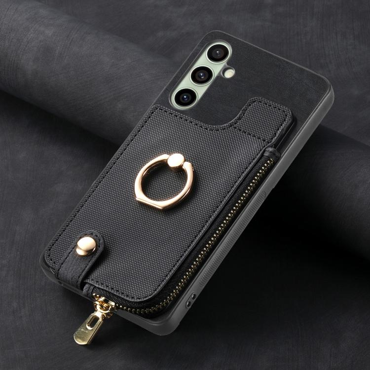 For Samsung Galaxy A36 Cross Leather Ring Vertical Zipper Wallet Back Phone Case
