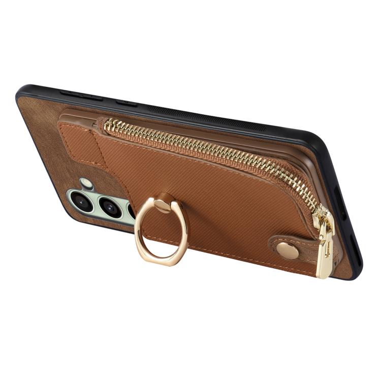 For Samsung Galaxy A56 5G Cross Leather Ring Vertical Zipper Wallet Back Phone Case