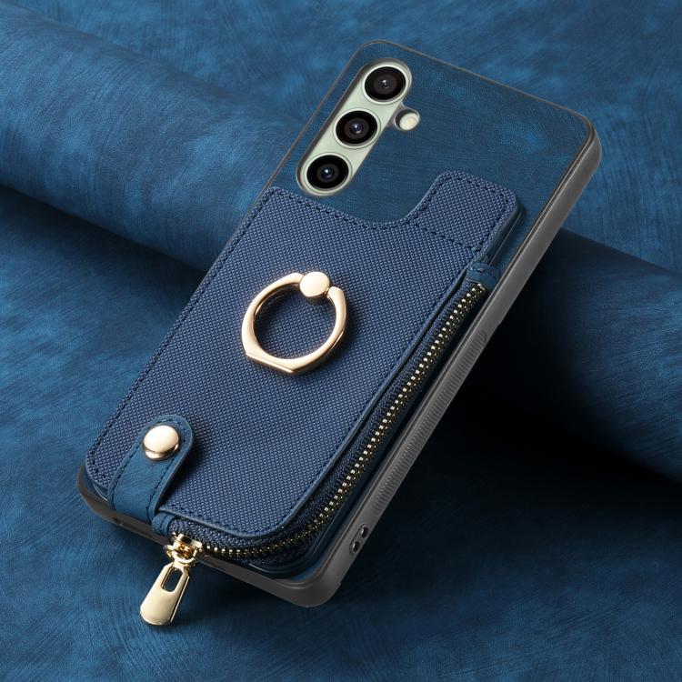 For Samsung Galaxy A56 5G Cross Leather Ring Vertical Zipper Wallet Back Phone Case