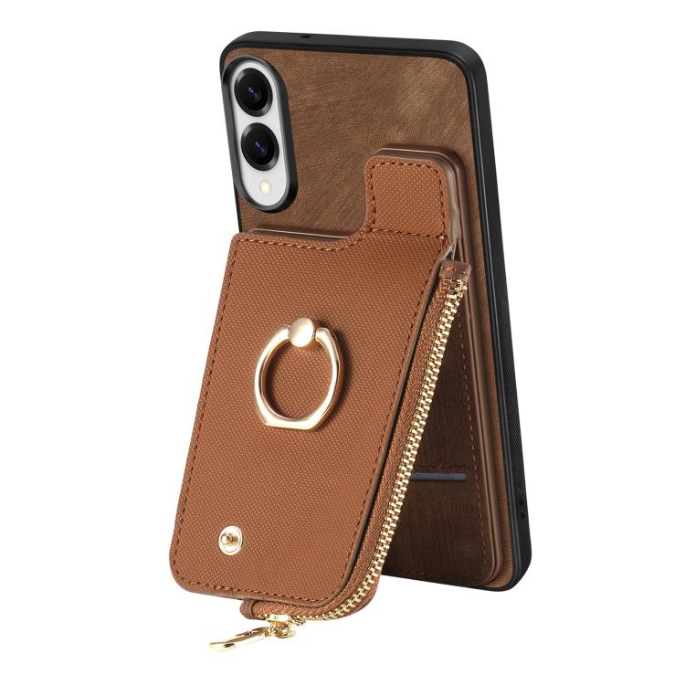 For Samsung Galaxy S25 Edge 5G Cross Leather Ring Vertical Zipper Wallet Back Phone Case