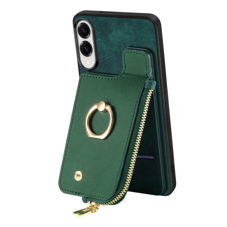 For Samsung Galaxy S25 Edge 5G Cross Leather Ring Vertical Zipper Wallet Back Phone Case