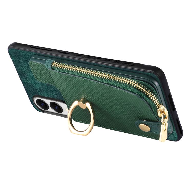 For Samsung Galaxy S25 Edge 5G Cross Leather Ring Vertical Zipper Wallet Back Phone Case