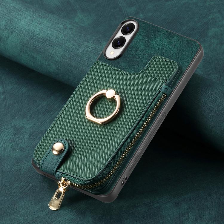 For Samsung Galaxy S25 Edge 5G Cross Leather Ring Vertical Zipper Wallet Back Phone Case