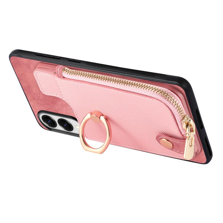 For Samsung Galaxy S25 Edge 5G Cross Leather Ring Vertical Zipper Wallet Back Phone Case