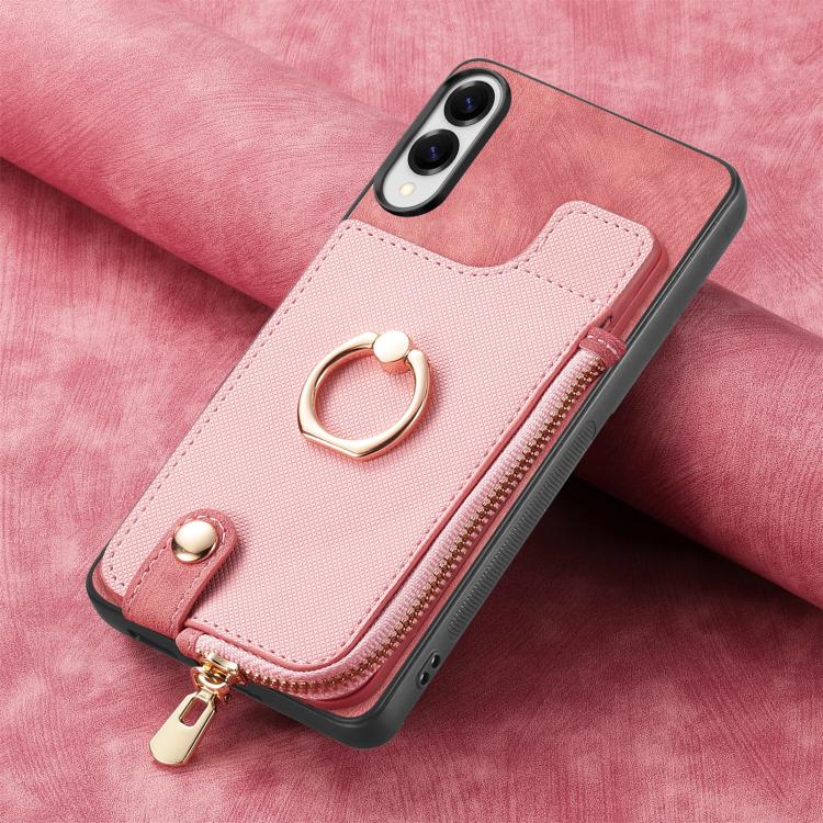 For Samsung Galaxy S25 Edge 5G Cross Leather Ring Vertical Zipper Wallet Back Phone Case