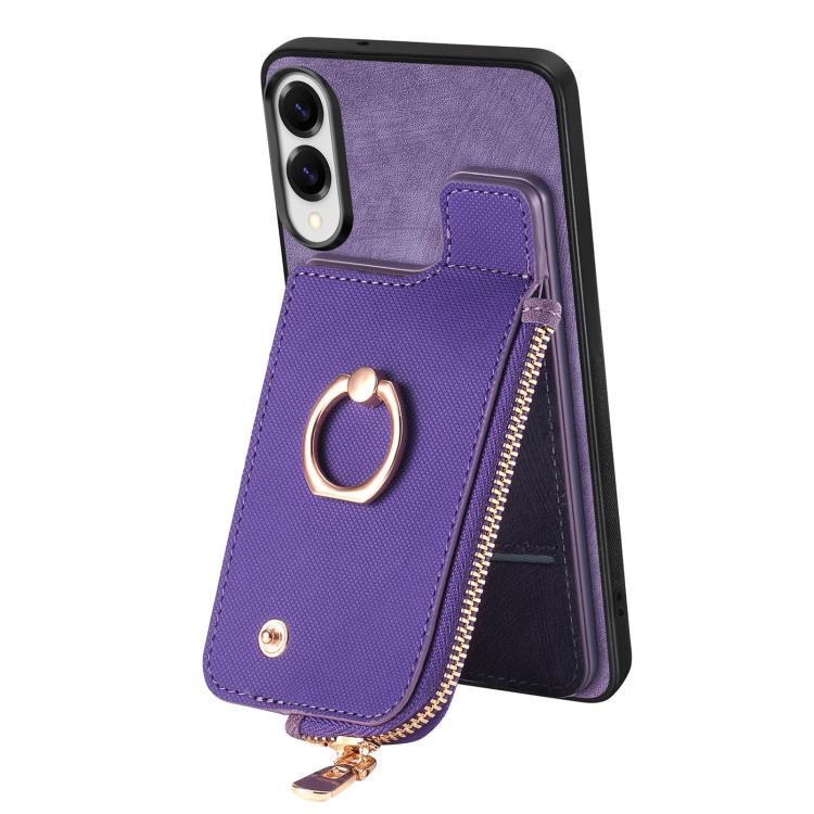 For Samsung Galaxy S25 Edge 5G Cross Leather Ring Vertical Zipper Wallet Back Phone Case