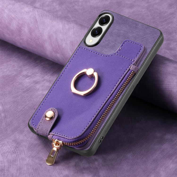 For Samsung Galaxy S25 Edge 5G Cross Leather Ring Vertical Zipper Wallet Back Phone Case