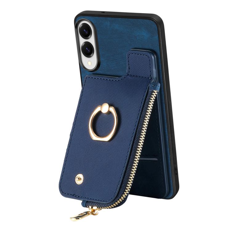 For Samsung Galaxy S25 Edge 5G Cross Leather Ring Vertical Zipper Wallet Back Phone Case