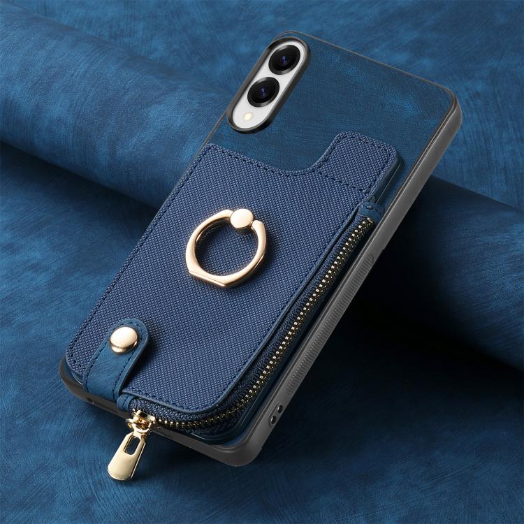 For Samsung Galaxy S25 Edge 5G Cross Leather Ring Vertical Zipper Wallet Back Phone Case
