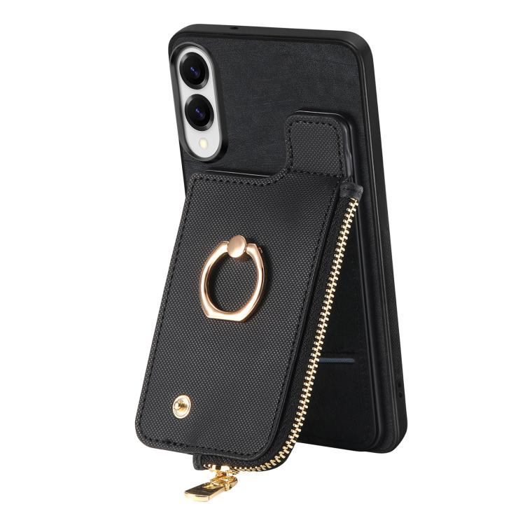 For Samsung Galaxy S25 Edge 5G Cross Leather Ring Vertical Zipper Wallet Back Phone Case