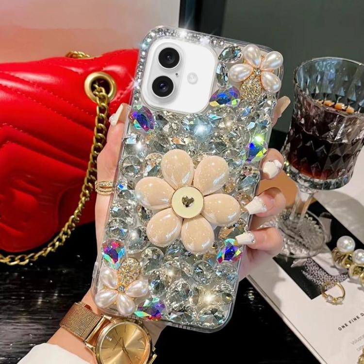 For iPhone 16 Plus Sunflower Holder Hand-set Diamond PC Phone Case