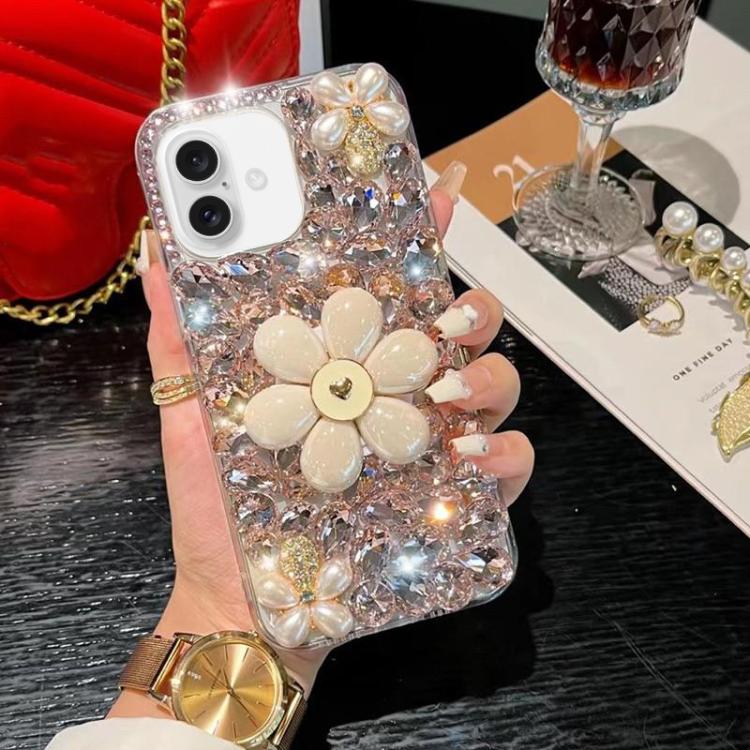 For iPhone 16 Plus Sunflower Holder Hand-set Diamond PC Phone Case