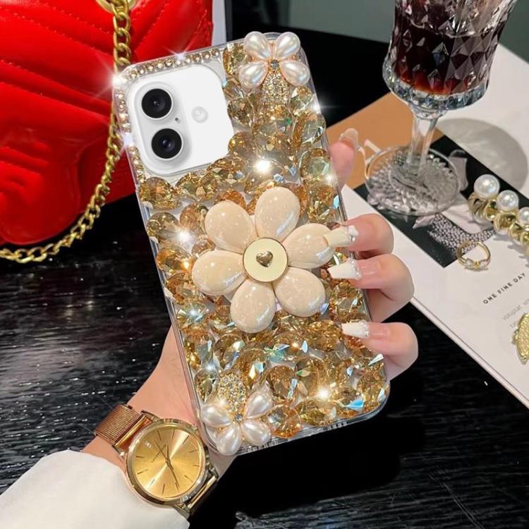 For iPhone 16 Plus Sunflower Holder Hand-set Diamond PC Phone Case