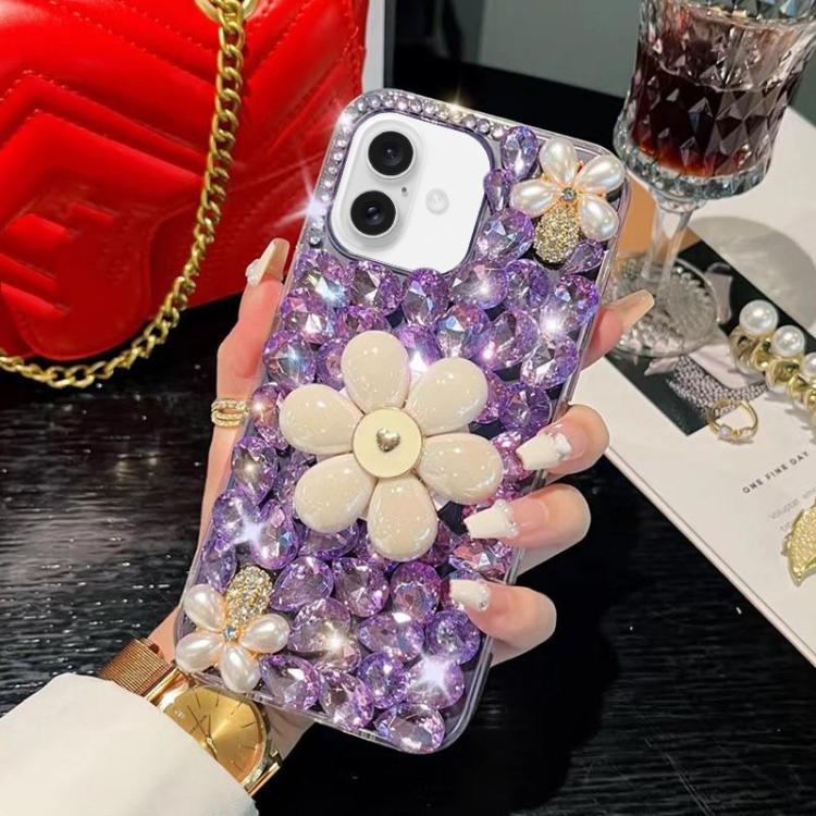For iPhone 16 Plus Sunflower Holder Hand-set Diamond PC Phone Case
