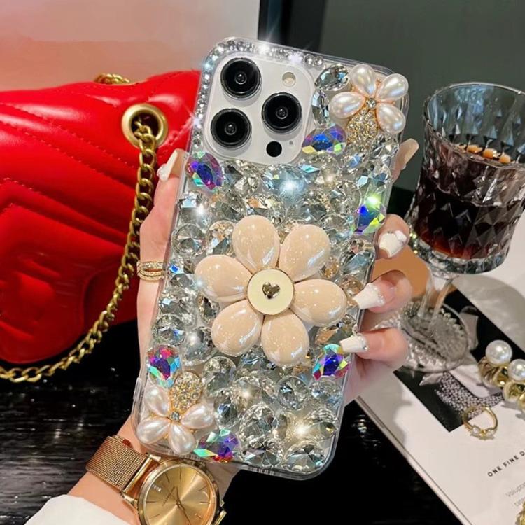 For iPhone 16 Pro Sunflower Holder Hand-set Diamond PC Phone Case