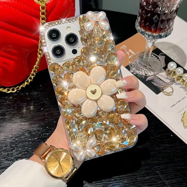 For iPhone 16 Pro Sunflower Holder Hand-set Diamond PC Phone Case