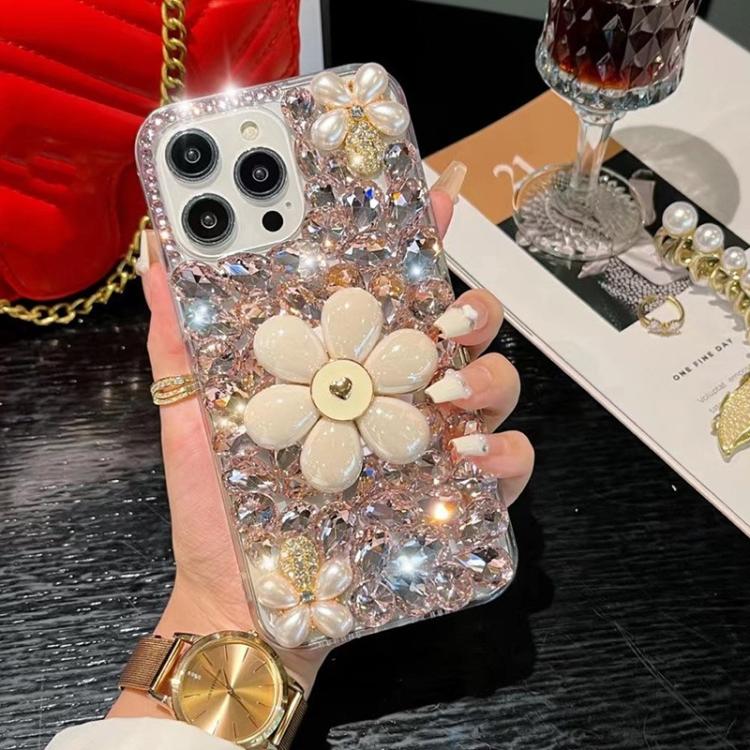For iPhone 16 Pro Max Sunflower Holder Hand-set Diamond PC Phone Case