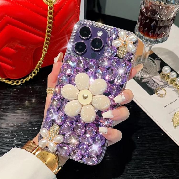 For iPhone 16 Pro Max Sunflower Holder Hand-set Diamond PC Phone Case