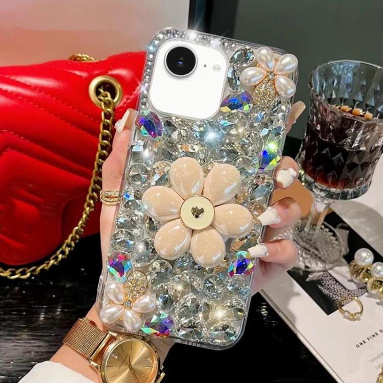 For iPhone 17e / 16e Sunflower Holder Hand-set Diamond PC Phone Case