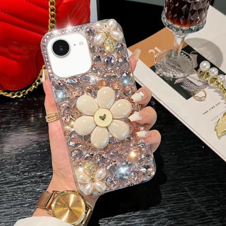 For iPhone 17e / 16e Sunflower Holder Hand-set Diamond PC Phone Case