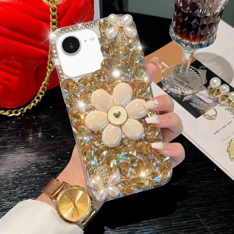 For iPhone 17e / 16e Sunflower Holder Hand-set Diamond PC Phone Case