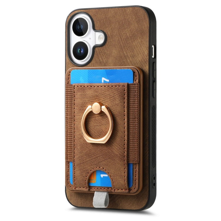 For  iPhone 16 Retro Splitable Magnetic Card Bag Leather Phone Case