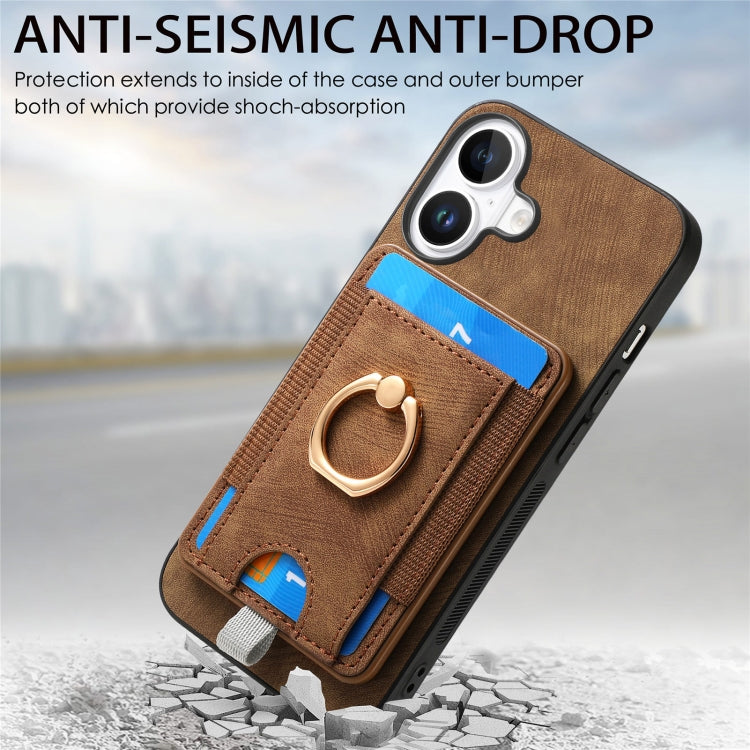 For  iPhone 16 Retro Splitable Magnetic Card Bag Leather Phone Case