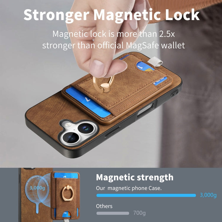 For  iPhone 16 Retro Splitable Magnetic Card Bag Leather Phone Case