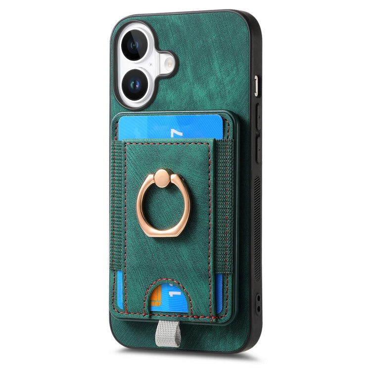 For  iPhone 16 Retro Splitable Magnetic Card Bag Leather Phone Case