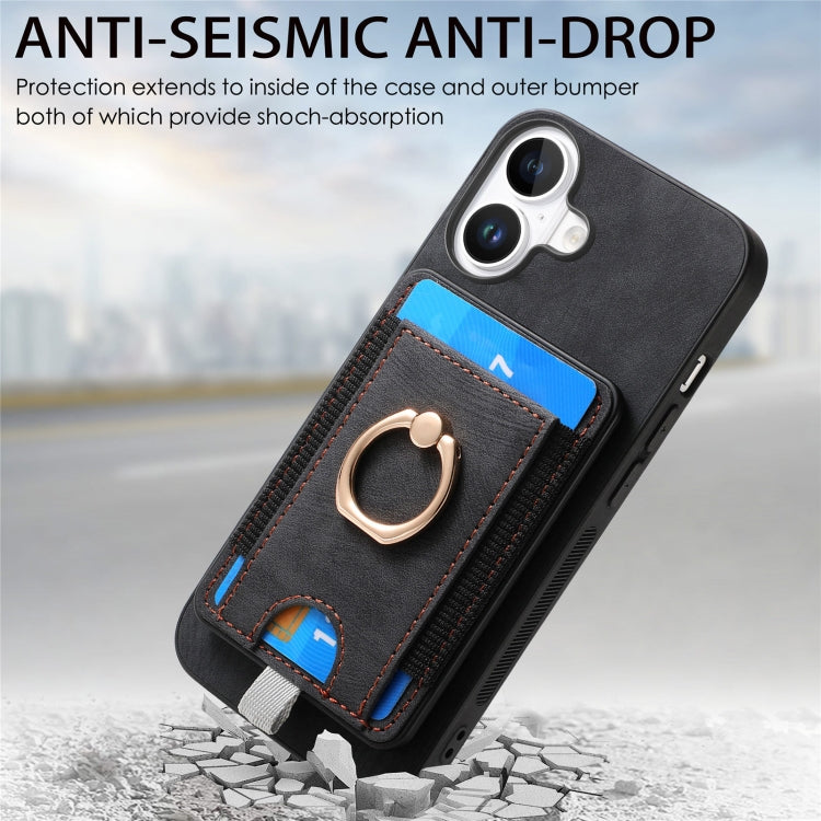 For iPhone 16 Plus Retro Splitable Magnetic Card Bag Leather Phone Case