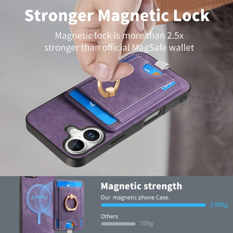 For iPhone 16 Plus Retro Splitable Magnetic Card Bag Leather Phone Case