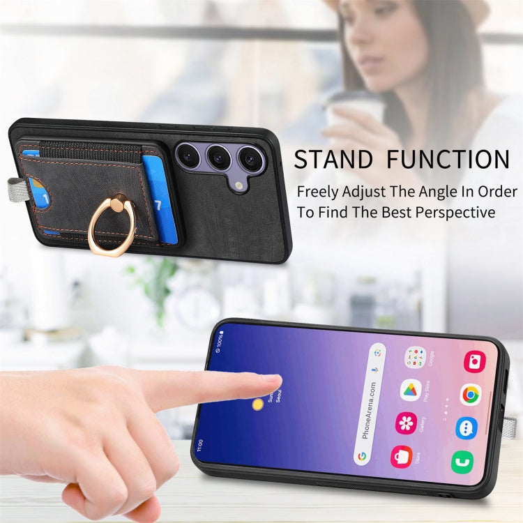 For Samsung Galaxy S25+ 5G Retro Splitable Magnetic Card Bag Leather Phone Case