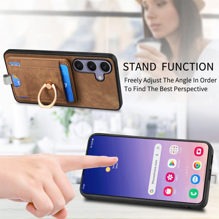 For Samsung Galaxy S25+ 5G Retro Splitable Magnetic Card Bag Leather Phone Case