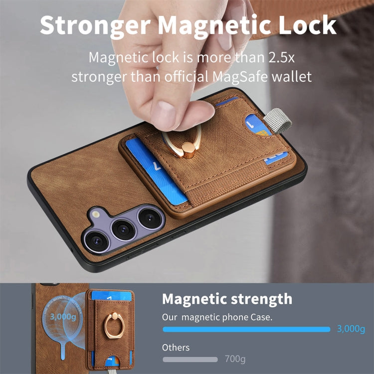 For Samsung Galaxy S25+ 5G Retro Splitable Magnetic Card Bag Leather Phone Case