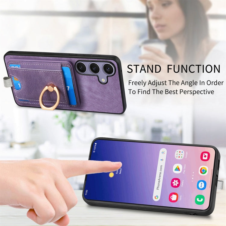 For Samsung Galaxy S25+ 5G Retro Splitable Magnetic Card Bag Leather Phone Case
