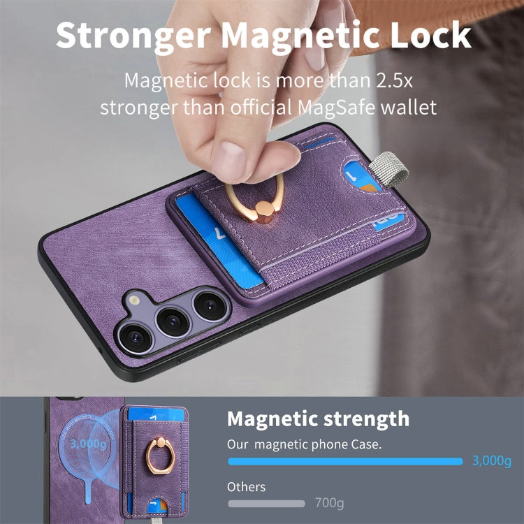 For Samsung Galaxy S25+ 5G Retro Splitable Magnetic Card Bag Leather Phone Case