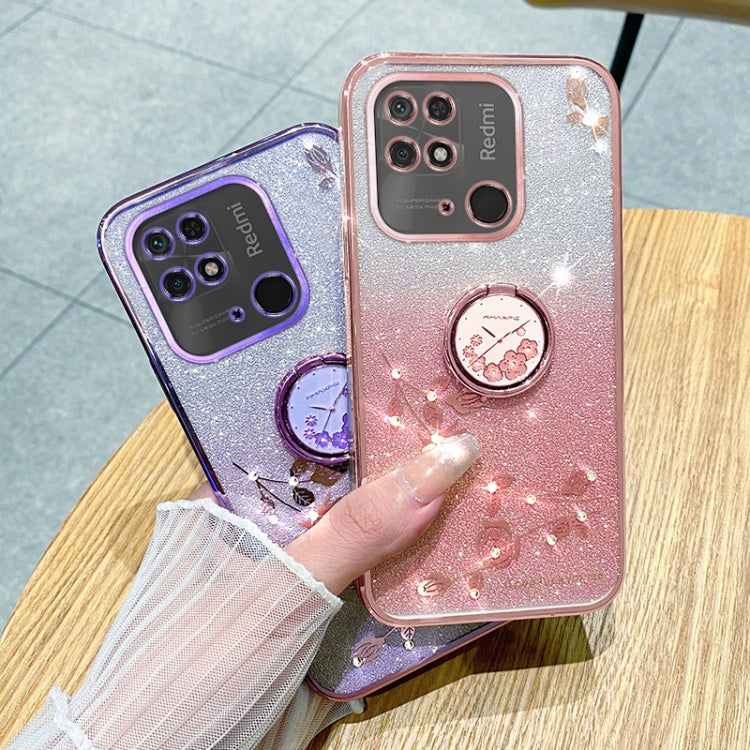 For Xiaomi Redmi  10C Gradient Glitter Immortal Flower Ring All-inclusive Phone Case