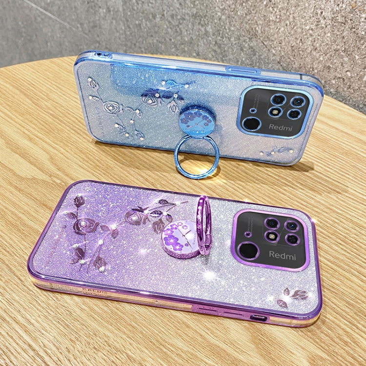 For Xiaomi Redmi  10C Gradient Glitter Immortal Flower Ring All-inclusive Phone Case