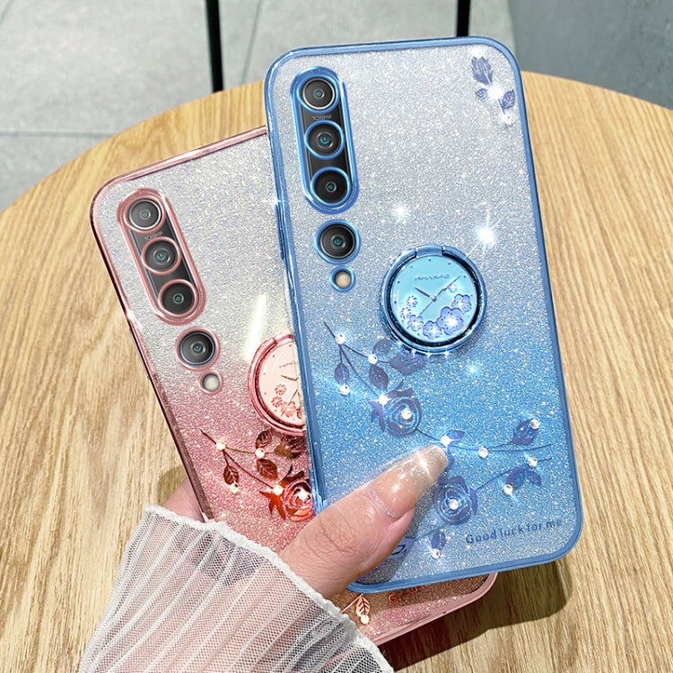 For Xiaomi Mi 10 Gradient Glitter Immortal Flower Ring All-inclusive Phone Case