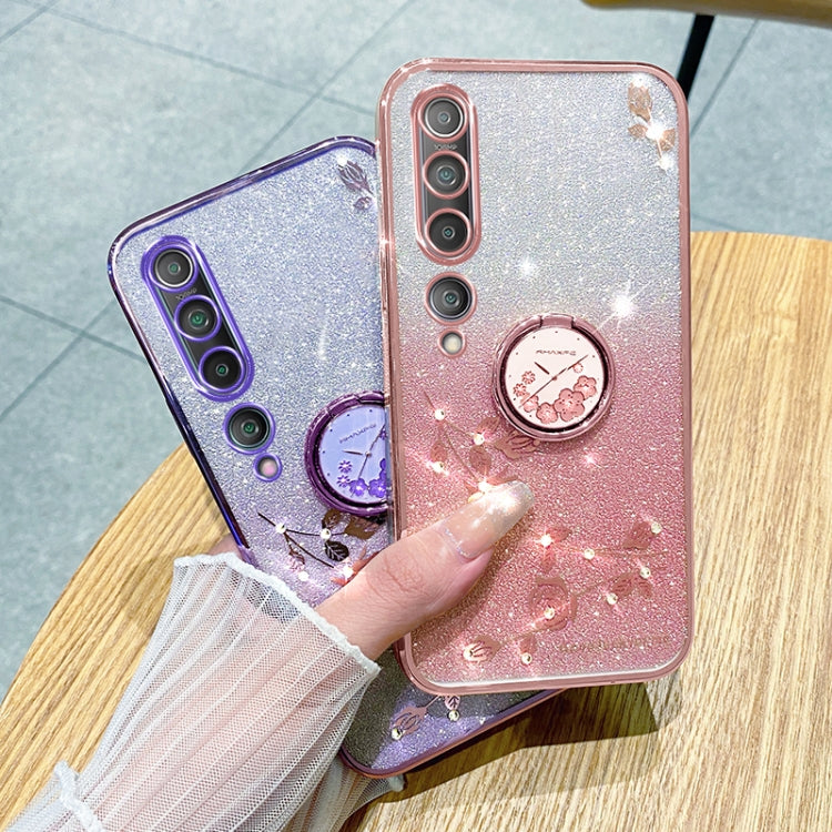 For Xiaomi Mi 10 Gradient Glitter Immortal Flower Ring All-inclusive Phone Case