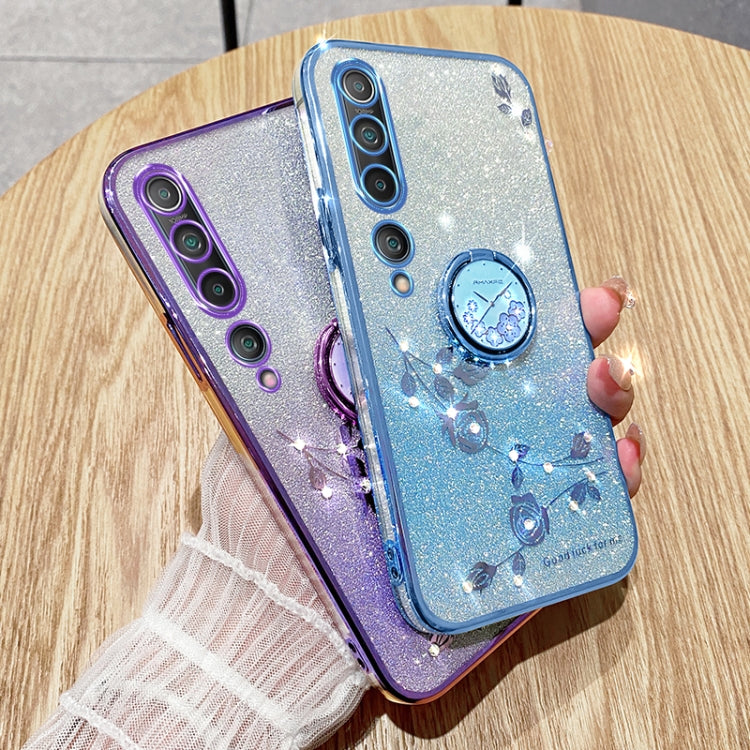 For Xiaomi Mi 10 Gradient Glitter Immortal Flower Ring All-inclusive Phone Case