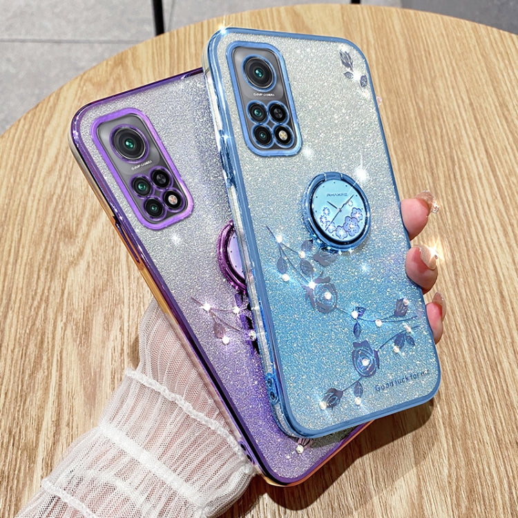 For Xiaomi Mi 10T Pro Gradient Glitter Immortal Flower Ring All-inclusive Phone Case
