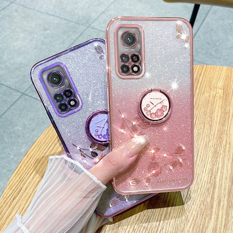 For Xiaomi Mi 10T Pro Gradient Glitter Immortal Flower Ring All-inclusive Phone Case