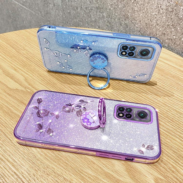 For Xiaomi Mi 10T Pro Gradient Glitter Immortal Flower Ring All-inclusive Phone Case