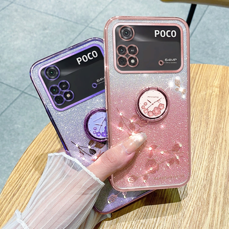For Xiaomi Poco M4 Pro 4G Gradient Glitter Immortal Flower Ring All-inclusive Phone Case