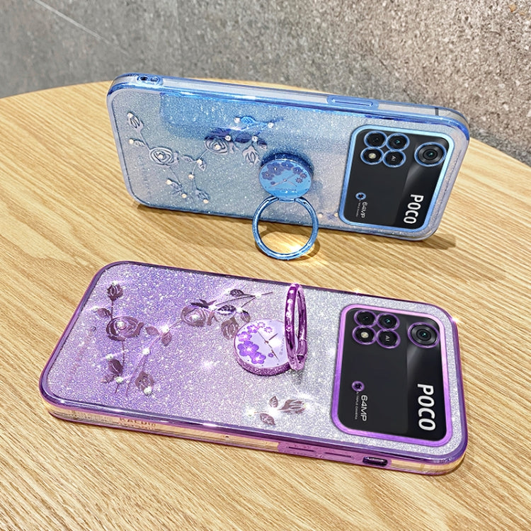 For Xiaomi Poco M4 Pro 4G Gradient Glitter Immortal Flower Ring All-inclusive Phone Case