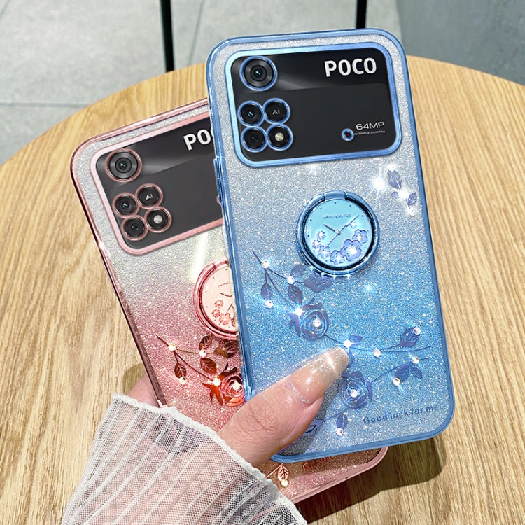 For Xiaomi Poco M4 Pro 4G Gradient Glitter Immortal Flower Ring All-inclusive Phone Case