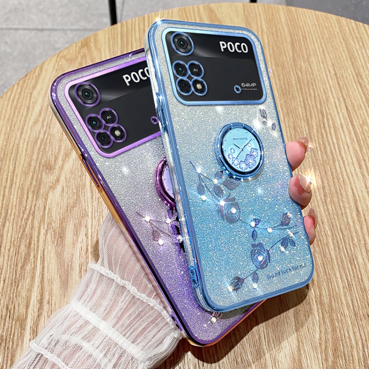 For Xiaomi Poco M4 Pro 4G Gradient Glitter Immortal Flower Ring All-inclusive Phone Case