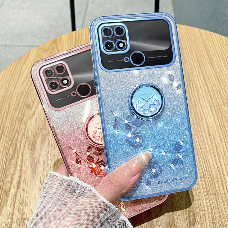 For Xiaomi Poco C40 4G Gradient Glitter Immortal Flower Ring All-inclusive Phone Case