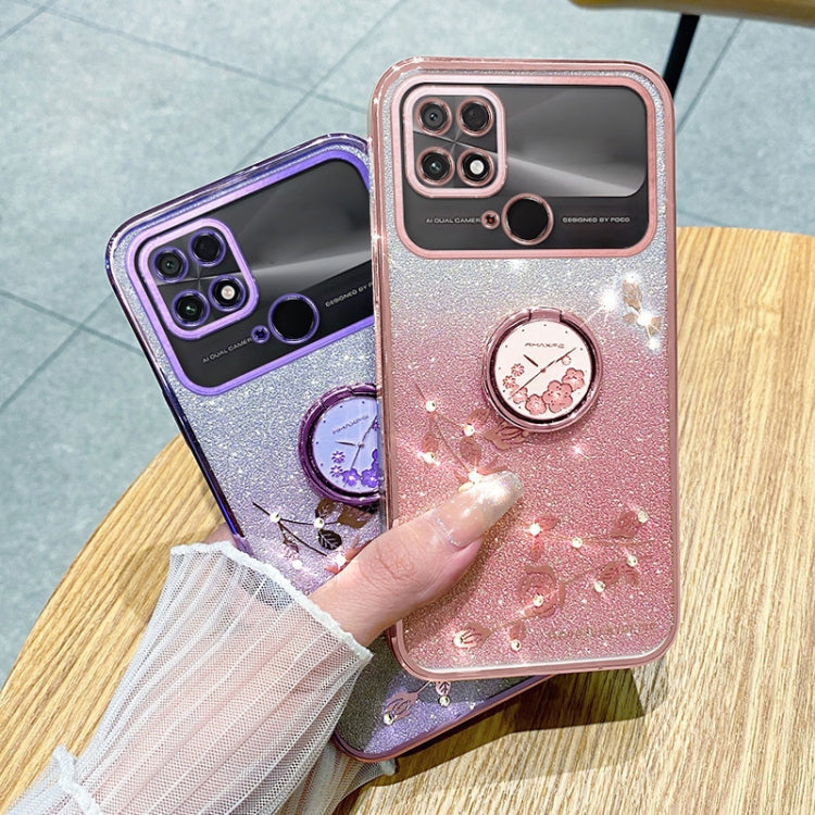 For Xiaomi Poco C40 4G Gradient Glitter Immortal Flower Ring All-inclusive Phone Case